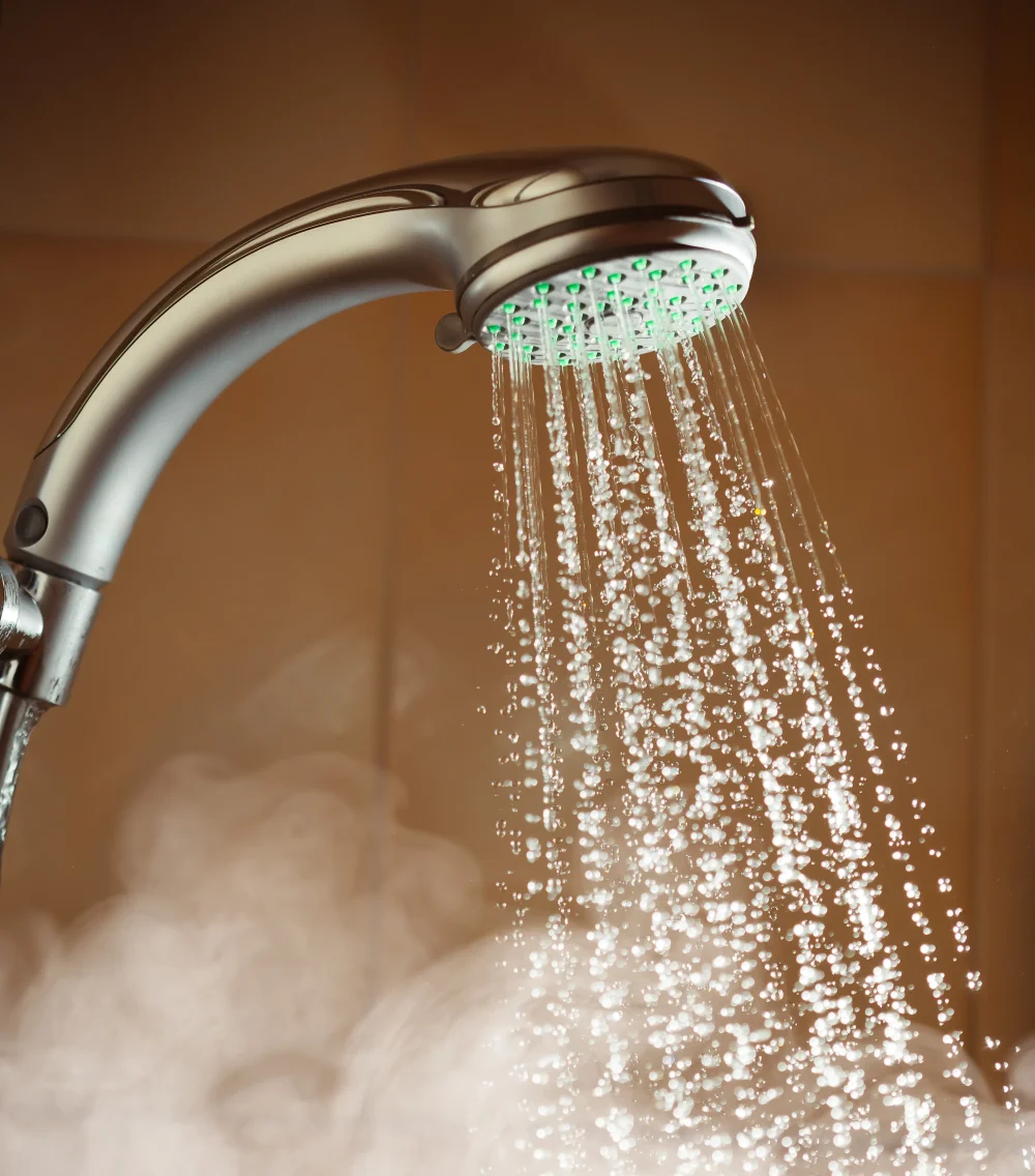 Shower head with steam from a hot shower